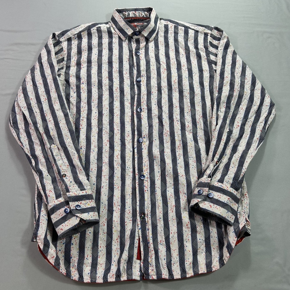 Luchiano Visconti Black Shirt Mens Small Multicolor Stripe Long Sleeve Button Up